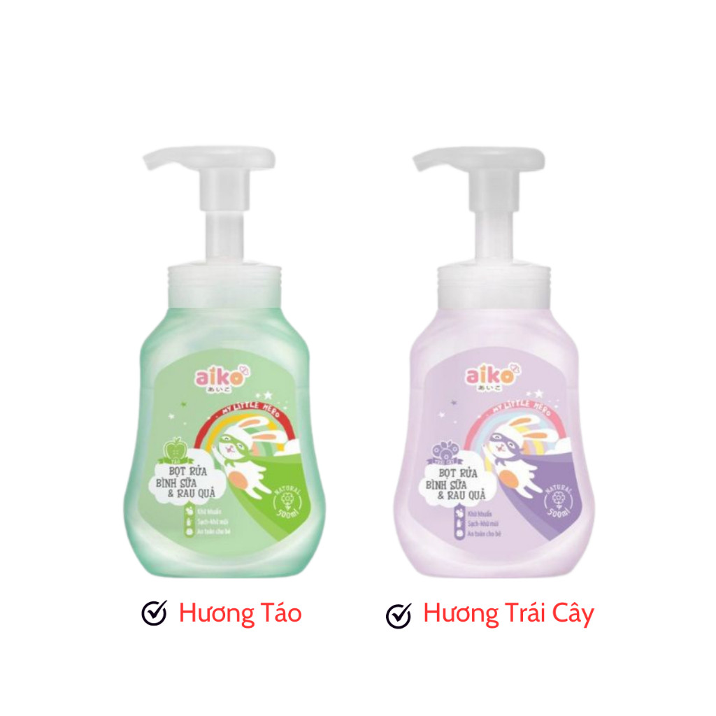 Ảnh Nước Rửa Bình Sữa Aiko Hương Trái Cây & Hương Táo Dạng Chai 500ml/Túi 650ml 4