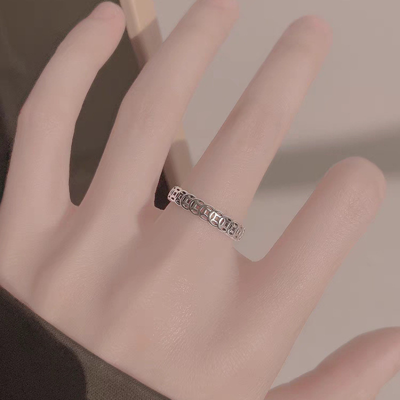 Retro Money-Fortune Good Luck Ring Nữ Thiết kế độc đáo Mở đơn giản Điều chỉnh