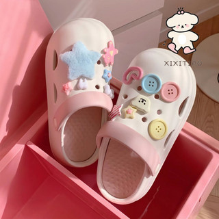 Xixitiao Sáng Tạo Nút Nhiều Màu Sắc Mùa Hè Mặc Ngoài Bé Gái Hàn Quốc Giày Lỗ Gấu Dễ Thương