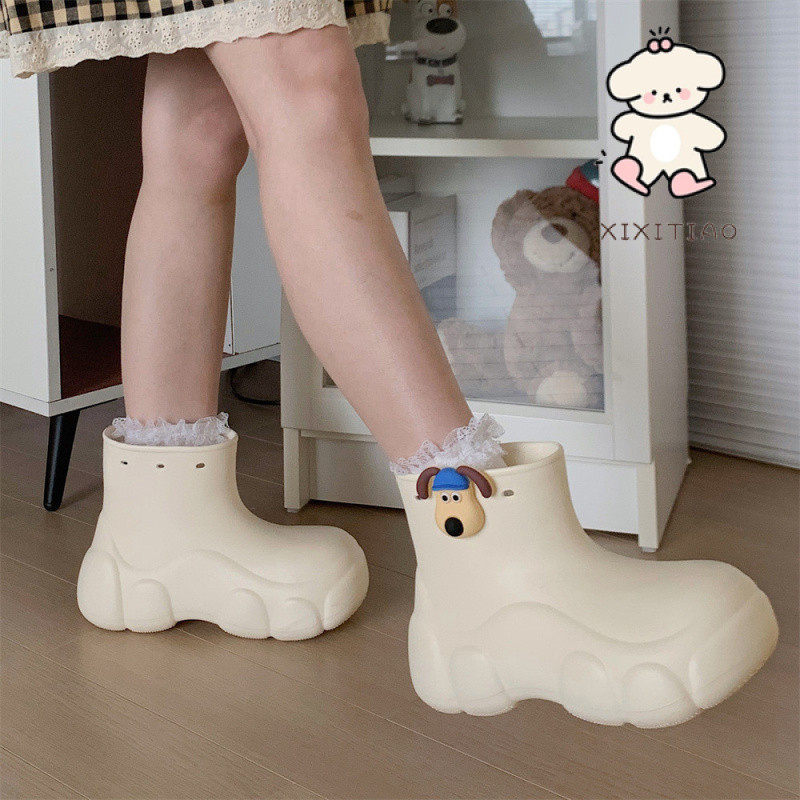 Xixitiao Giày Đi Mưa Bé Gái Phong Cách Mới Mùa Hè Hoạt Hình Dễ Thương Chó Bên Ngoài Mặc Thoải Mái Bốn Mùa Thời Trang Đa Năng