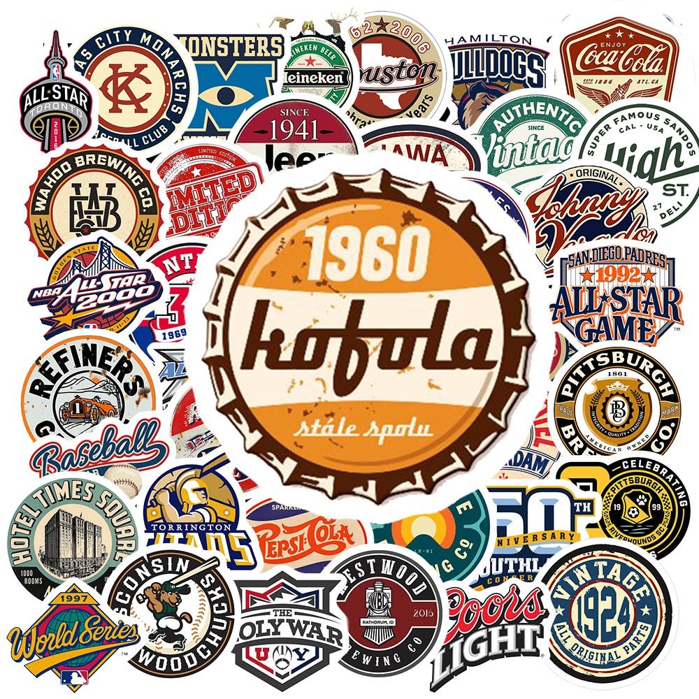 Bộ Sticker Chống Nước - 50 Sticker Vintage Label  sticker dán laptop, điện thoại, đàn guitar, mũ bảo hiểm, vali