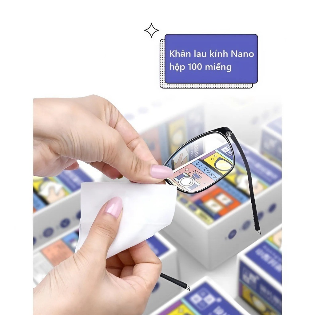 [Đơn 85k Nhận Quà] Hộp 100 Khăn lau kính nano chống bám hơi nước, Giấy lau kính mắt chống sương mù mồ hôi
