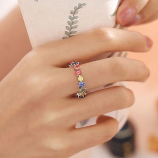 Nhẫn Cầu Vồng Zircon Kẻ Sọc Mạ Bạc Có Thể Điều Chỉnh Nhẫn Nữ Starlight Nhật Bản Ánh Sáng Thời Trang Sang Trọng Thiểu Số Thiết Kế Giả Tourmaline Nhẫn
