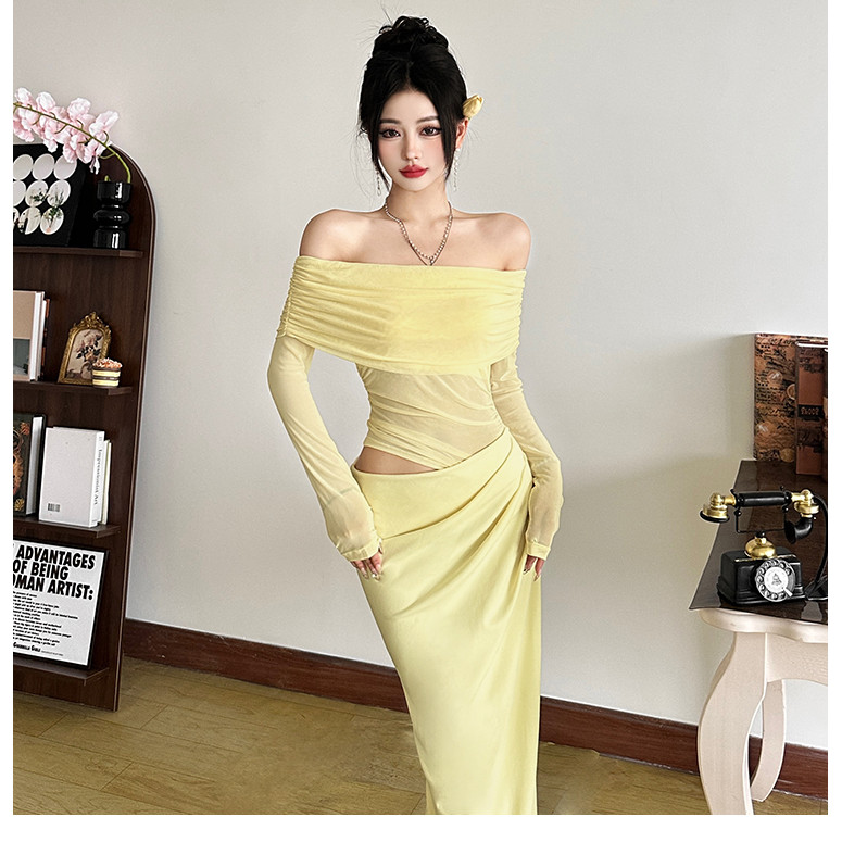 Klalien Xếp Chồng Lưới Xếp Ly Nữ Đầm Maxi Thời Trang Nóng Nhìn Xuyên Qua Full Tay Tắt Vai Bodycon Mujer Gợi Cảm Độc Đáo Đảngwear