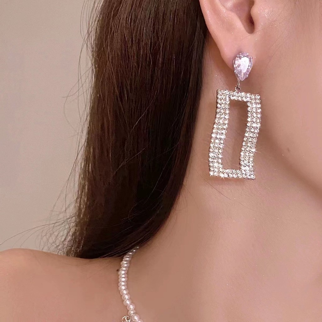 ❣️Full Kim Cương Zircon Hình Học Bông Tai Kết Cấu Sang Trọng Ánh Sáng Kim Cương Sang Trọng Người Nổi Tiếng Cao Cấp Bông Tai