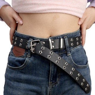 Thắt lưng ngôi sao hai hàng phong cách Punk | Dây đeo thắt lưng giả da 105-115cm có thể điều chỉnh cho thời trang Y2K / Edgy, cà phê / đen / trắng / lạc đà