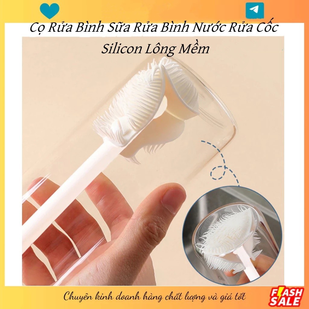 Cọ Rửa Bình Sữa Rửa Bình Nước Rửa Cốc Silicon Lông Mềm Gập 90 Độ Cán Dài Đa Năng Tiện Lợi - FE123