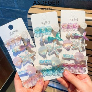 Asdfger 5 Kẹp Tóc Sao Biển Vỏ, Kẹp Tóc Nàng Tiên Cá Màu Tím, Mũ Đội Đầu Công Chúa Ocean Series Bé Gái