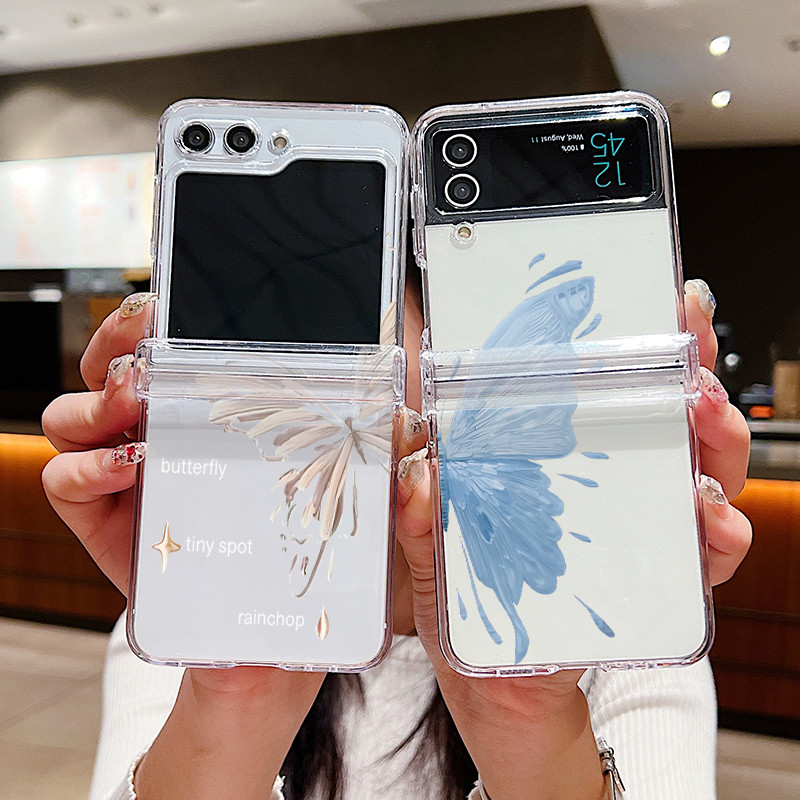 Họa Tiết Bướm Trong Suốt Vỏ Điện Thoại Cho Samsung Galaxy Z Flip 6 Flip 5 Flip 4 5G Full Bản Lề Cứng PC Gấp Dành Cho Samsung Z Flip 6 5 4 3
