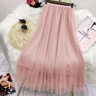 Váy nữ xếp ly cao cấp, chất liệu gạc, dáng dài, eo cao, ôm dáng, drap xếp ly