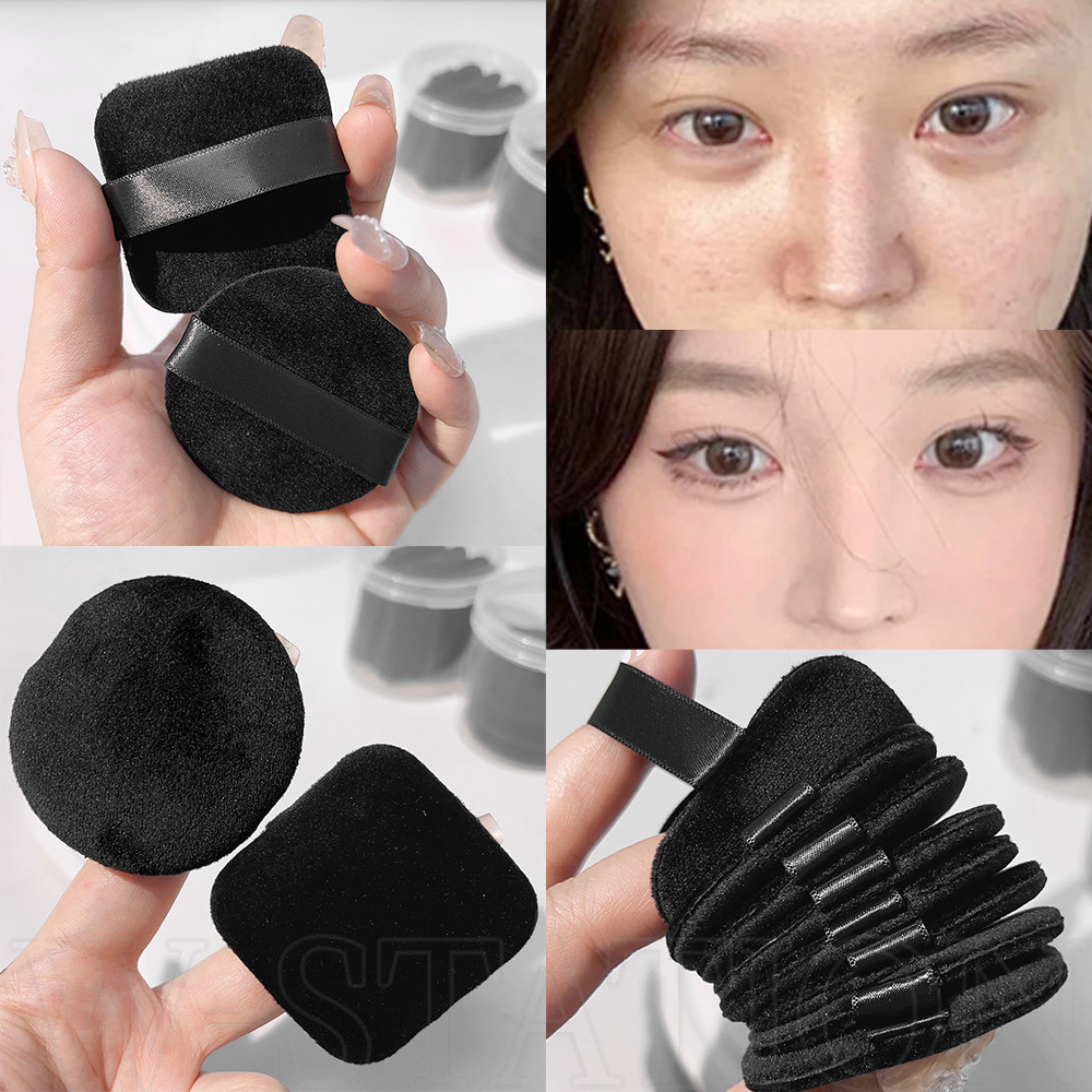 Phấn phủ đen ​- Bọt biển trang điểm mềm mại ướt và khô ​​- Dành cho BB Cream, Foundation, Air-Cushion, Loose Powder ​​- Puff bột vuông tròn ​- Dụng cụ trang điểm làm đẹp cho nữ