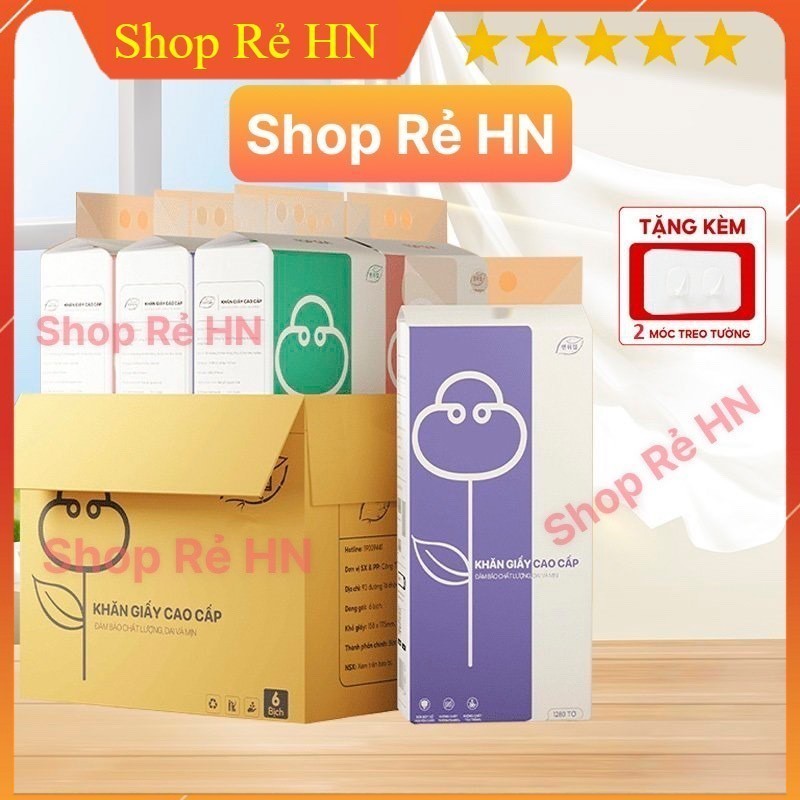 Giấy rút treo tường organic 3 màu, khăn giấy vệ sinh rút tiện lợi 1280 tờ bằng bột gỗ nguyên sinh mềm mại