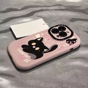 Ốp điện thoại mềm hình mèo đen hoạt hình cho iPhone 16 15 14 13 12 11 Pro Max X Xr Xs Max 7 8 Plus