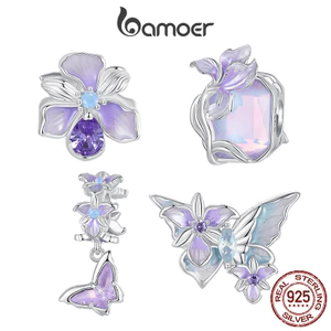 Bamoer 925 Sterling Sliver Charm Bướm Iris Mặt Dây Chuyền Phụ Kiện Series Cho Vòng Tay