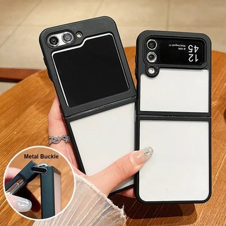 Ốp Lưng Cho Samsung Galaxy Z Flip 6 Flip 5 Flip 4 5G Cứng Acrylic Kim Loại Khóa Trong Suốt Gấp Điện Thoại Cho Samsung Z Flip6 Flip5 Flip4 Flip3 Case