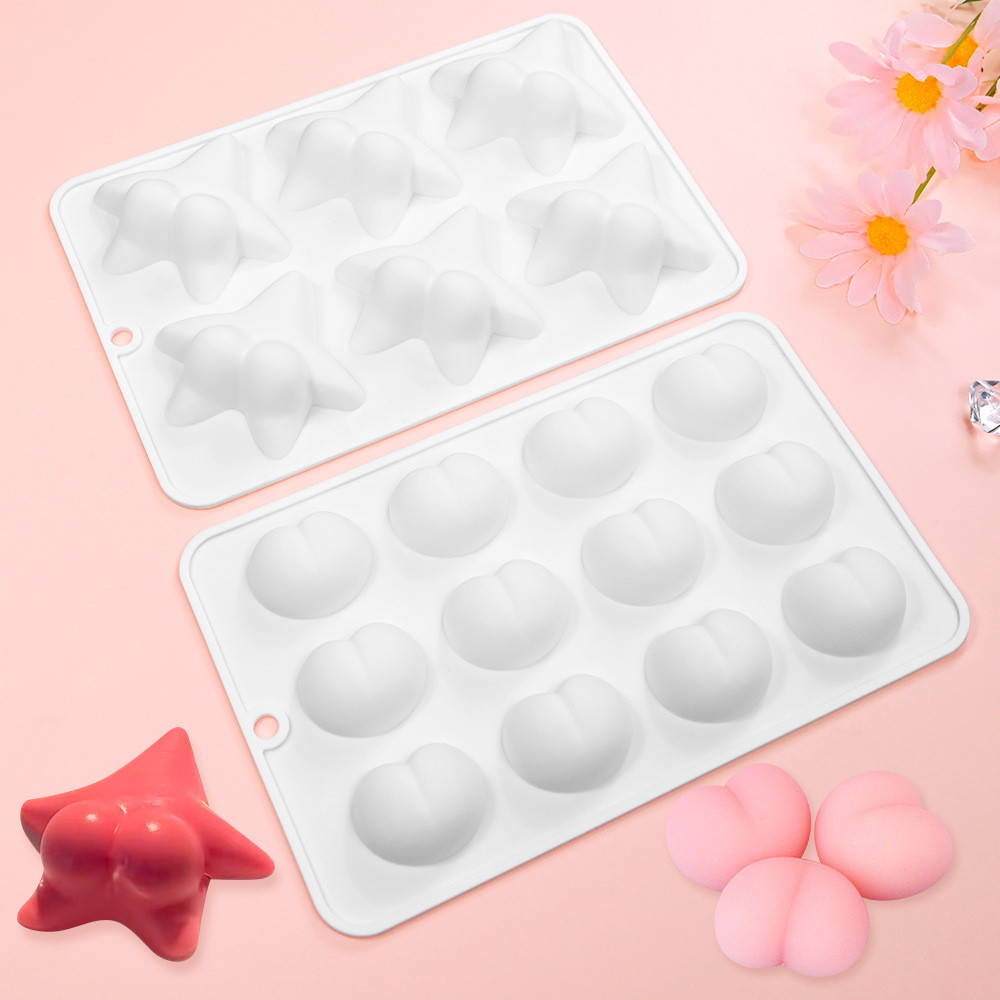 12 Khoang Đào Khuôn Silicon Bánh Ngôi Sao Mousse Khuôn Bánh Hình Trái Tim Chocolate Khuôn Nướng Bánh Silicon- & - &