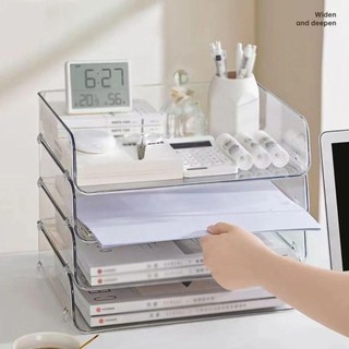Khay đựng hồ sơ máy tính để bàn SEYAWSON, Hộp đựng giấy tài liệu A4 có thể xếp chồng lên nhau trong suốt, Kệ đựng giấy dung tích lớn di động Văn phòng tại nhà