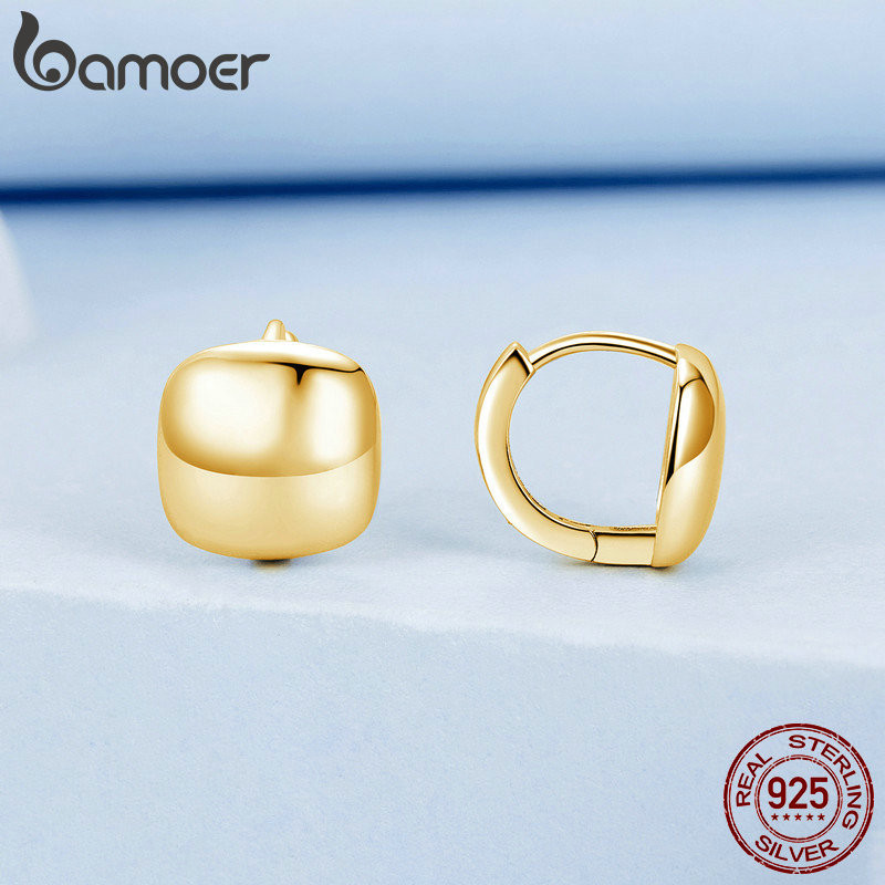 Bamoer 925 Sterling Sliver Hoop Bông Tai Thiết Kế Vuông Trang Sức Quà Tặng Cho Nữ