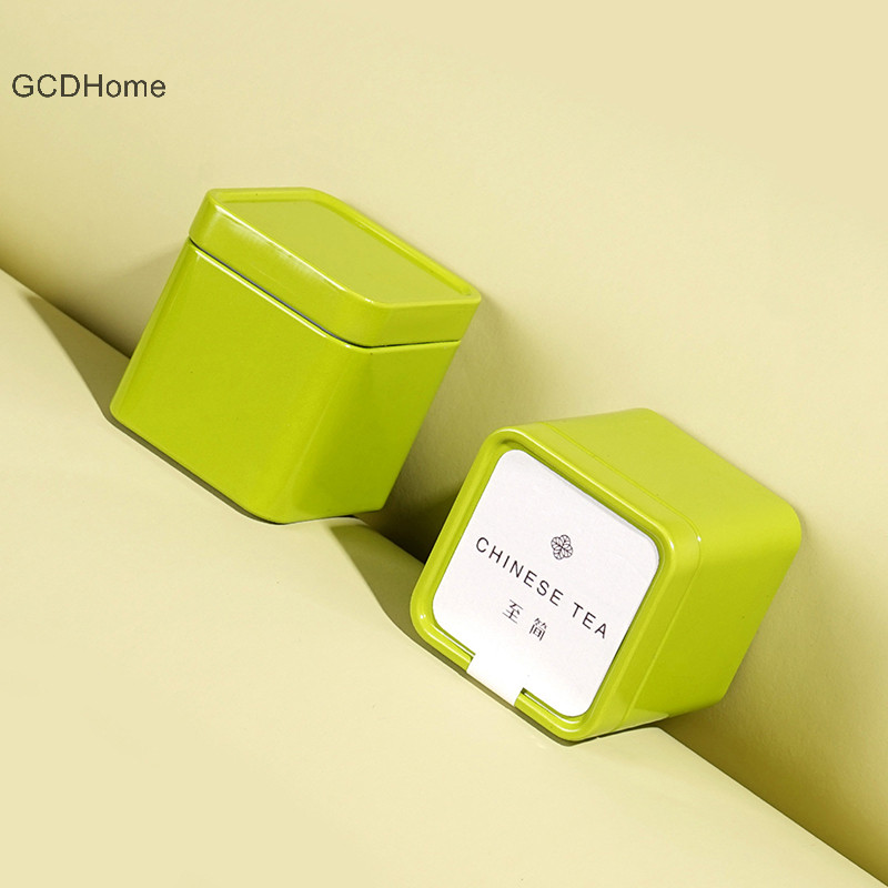 Gcdhome 1 Kín Trà Thiếc Bảo Quản Caddy Nhỏ Vuông Cà Phê Lá Trà Hộp Đựng Gia Vị HOT