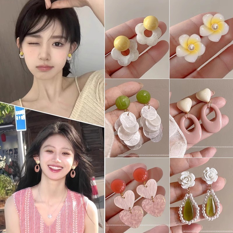 Bông tai nữ tình yêu màu hồng Bông tai hoa thời trang Hàn Quốc
