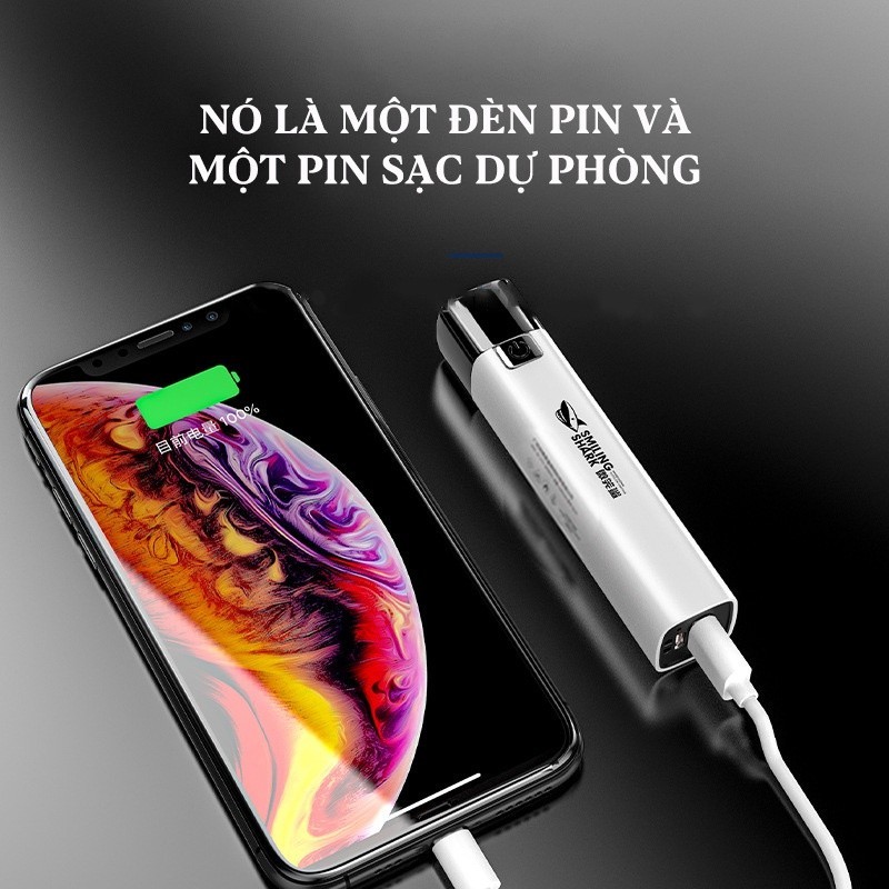 Mới Đèn Pin Mini Siêu Sáng 2 Trong 1 3 Chế Độ Kèm Cáp Sạc USB Tiện Dụng