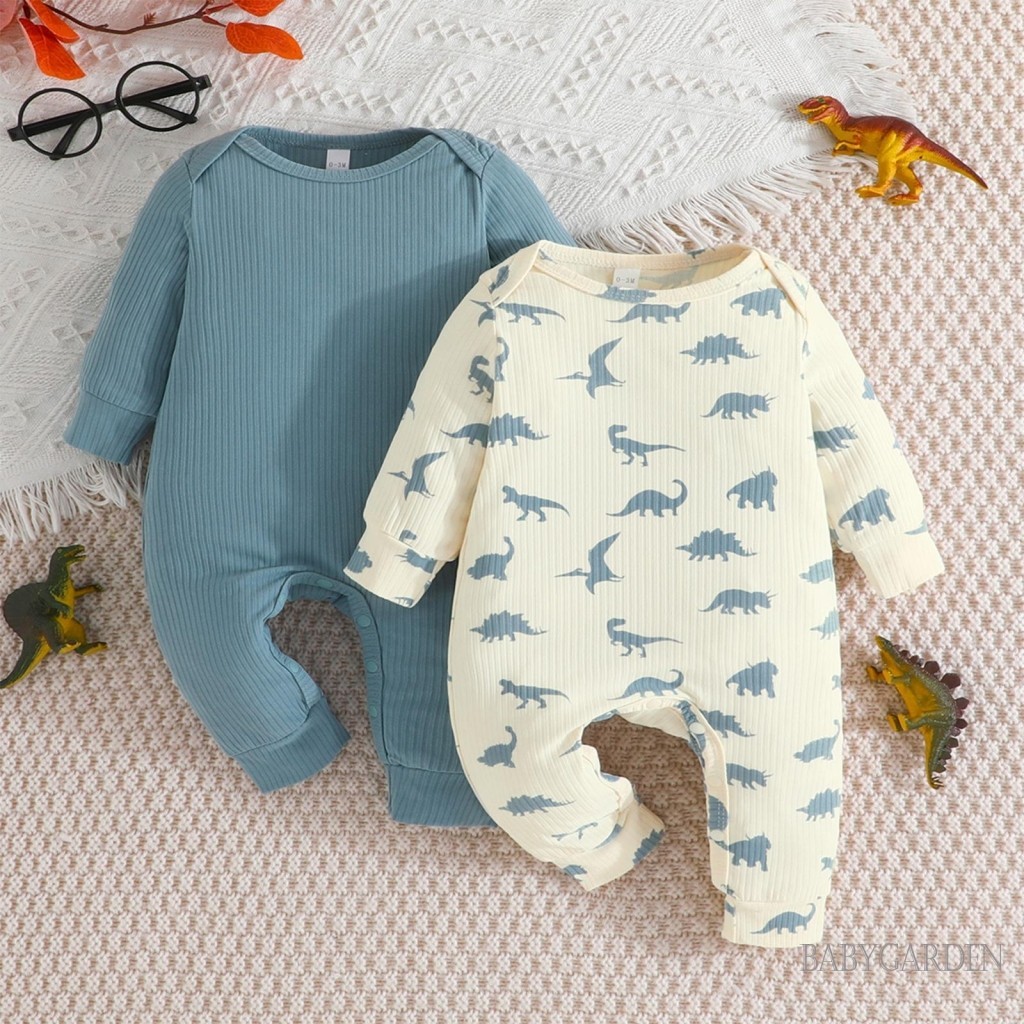 Baga-2 Chiếc Bé Trai Jumpsuit Dài Tay In Hình Khủng Long Thường Ngày Thu Đông Sơ Sinh Áo Liền Quần Quần Quần Áo