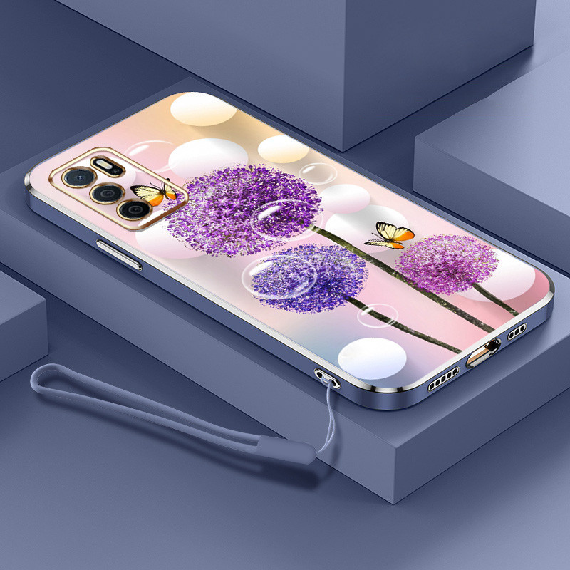 Ốp Điện Thoại YBD Cho OPPO Reno 12 Pro Reno 12F Realme C65 4G A3 Pro (Ấn Độ) Họa Tiết Hoa Bồ Công Anh Và Bướm Viền Vuông Vỏ Mềm Tinh Tế Có Dây Buộc