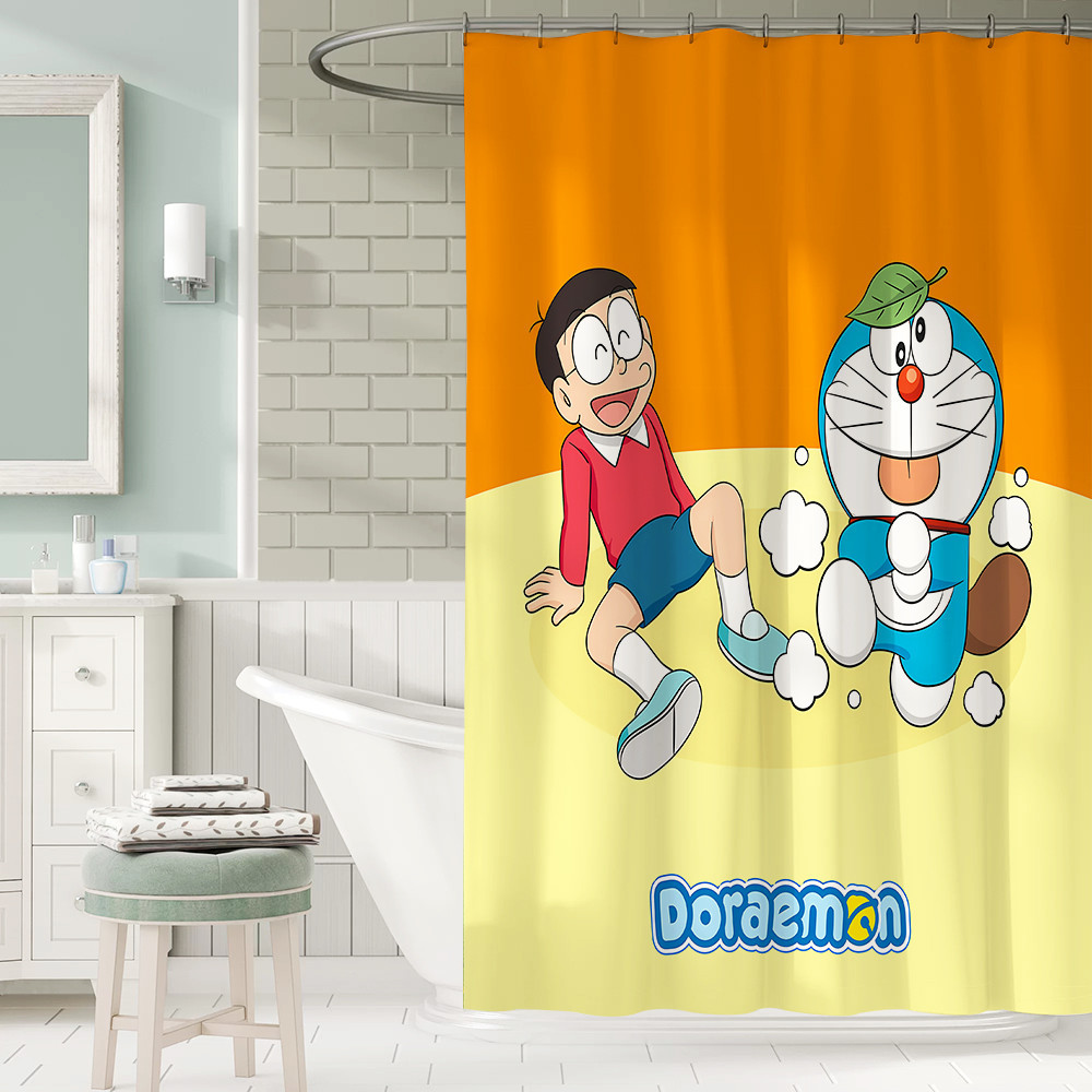 Hoạt Hình Dễ Thương Doremon Polyester Chống Thấm Nước Màn Tắm Chống Nước Phòng Tắm Trang Trí Màn Tắm Vải Trang Trí Phòng Tắm Bộ 12 Móc