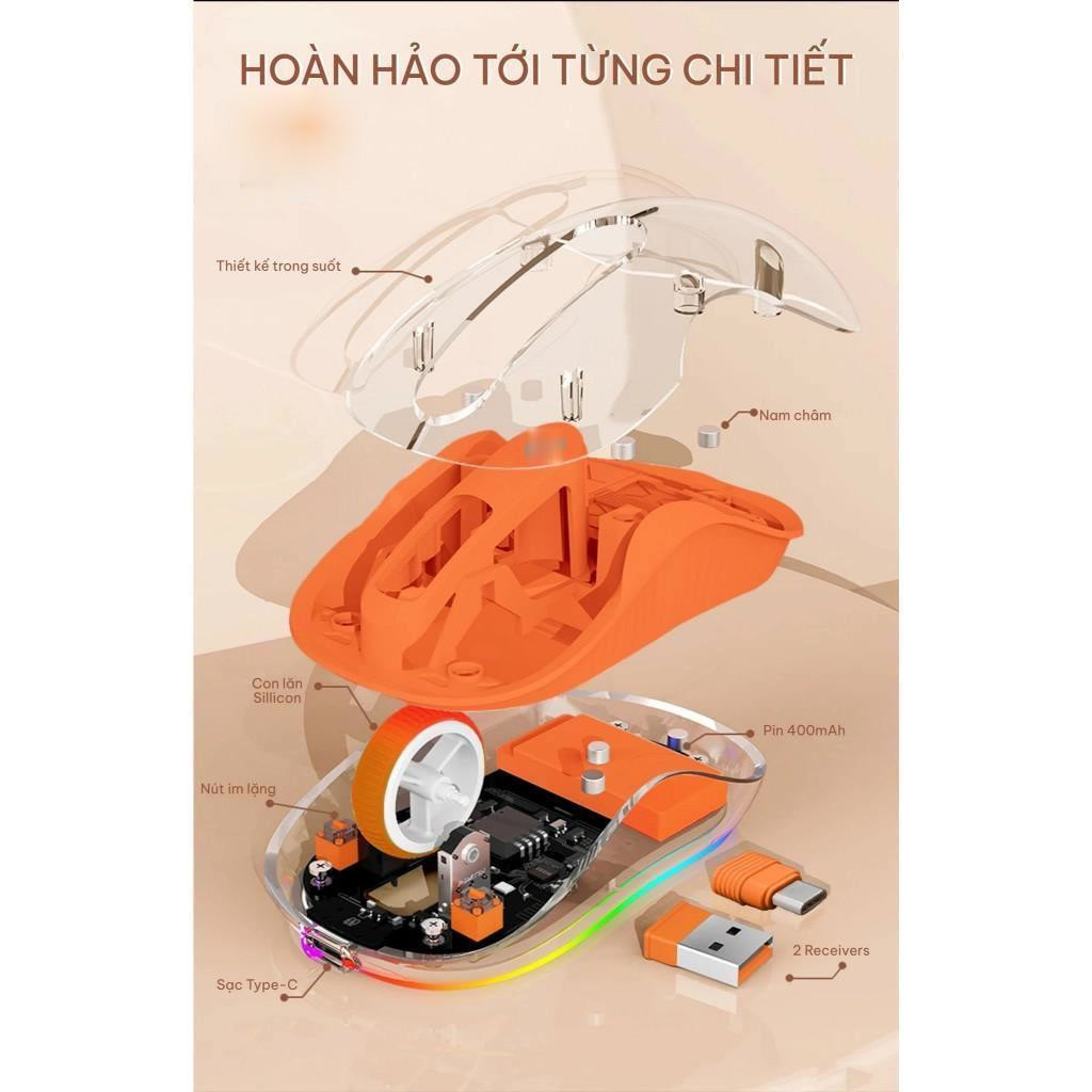 Chuột bluetooth M333 slient trong suốt Kết nối Bluetooth/USB/TypeC Độ Nhạy DPI 2400DPI mẫu mới 2025