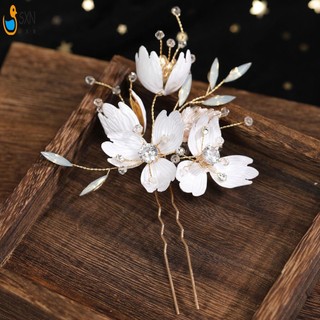 Kim cương giả & Hoa trắng Kẹp tóc sang trọng Hình chữ U Barrette Phụ kiện tóc