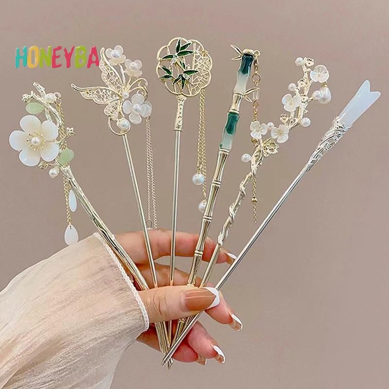 < Honeyba > Kẹp Tóc Trung Quốc Cổ Điển Dành Cho Nữ Ngôi Sao Hoa Tươi Handmade Kẹp Tóc Quyến Rũ Phụ Kiện Trang Sức Đồ Trang Trí Tóc