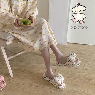 Xixitiao Dép Đi Trong Nhà Bằng Vải Lanh Dành Cho Nữ Kiểu Dáng Thời Trang Quanh Năm Xinh Xắn Với Nơ