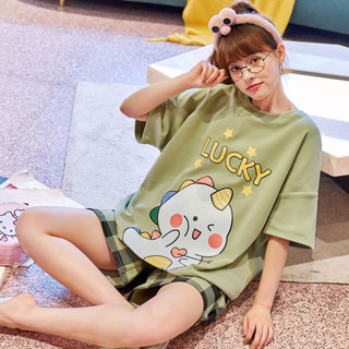 2025 mùa xuân mới quần short ngắn tay đồ ngủ cho nữ hoạt hình ngọt ngào giản dị cổ tròn phù hợp với quần áo nhà có thể mặc bên ngoài
