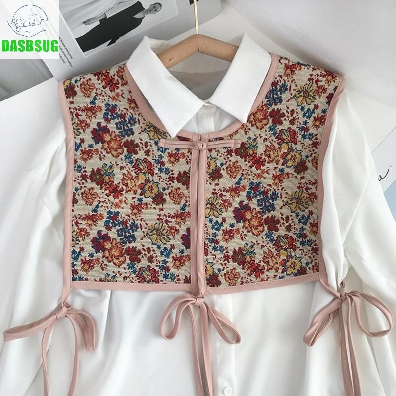 Dasbsug Nữ Phong Cách Trung Hoa Thêu Nửa Đầu Khăn Choàng Vintage Flroal Sườn Xám Giả Cổ Ren Trang Trí Cổ Bao