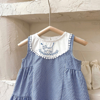 Váy Hè Bé Cotton Caro Thêu Mèo Cho Bé Mặc Đi Học, Đi Chơi,.... 8-26kg