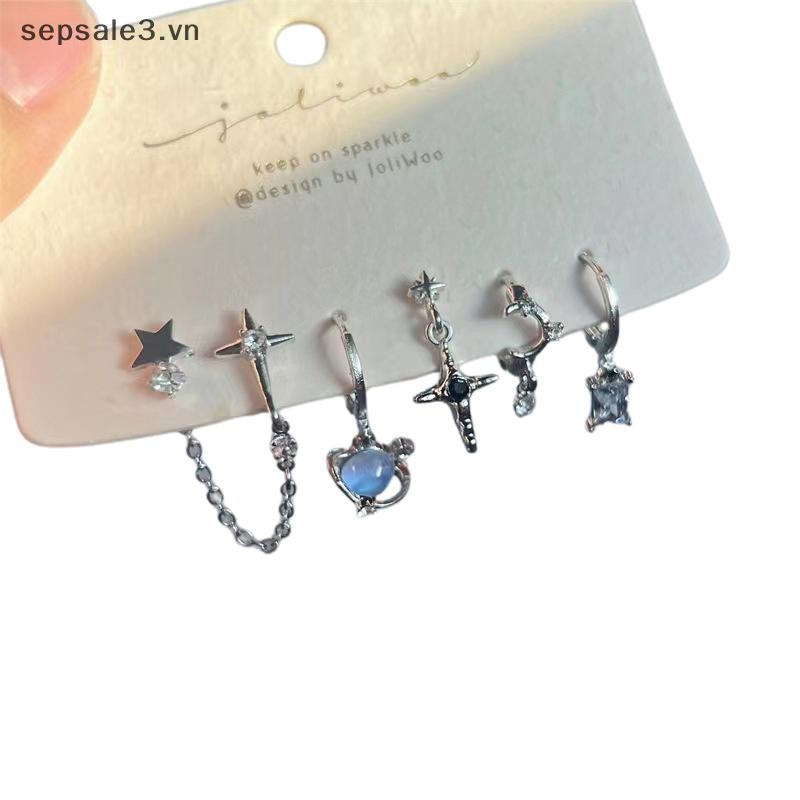 # Sepsale # 6 Cái / bộ Goth Punk Crystal Moon Cross Star Mặt dây chuyền Bông tai dành cho nữ Cô gái Tính khí Phụ kiện trang sức đa năng Quà tặng.
