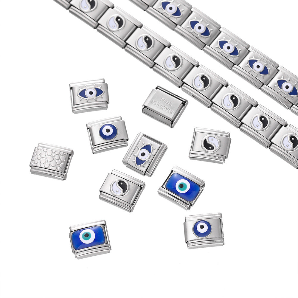 9 * 10mm Thép không gỉ Họa Tiết Mắt Vuông Vòng Tay Mô Đun Handmade DIY Vòng Tay Ý Vòng Tay Trang Sức Phụ Kiện