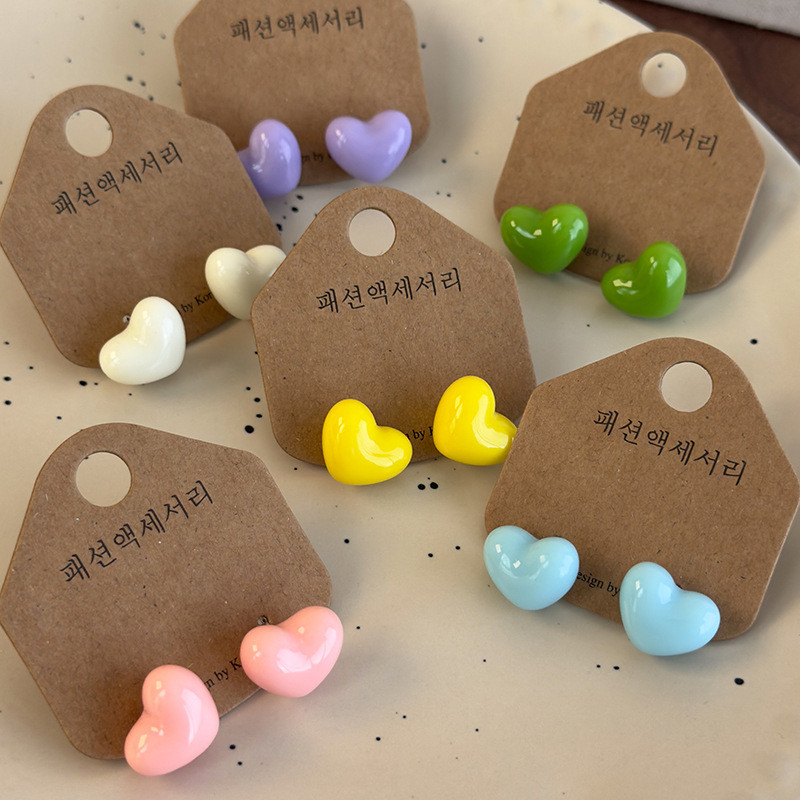 Bông tai hình trái tim màu kẹo Macaron Phụ kiện phong cách cô gái dễ thương