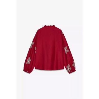 Zara Spring Sản phẩm mới Áo sơ mi cổ tròn dài tay thêu thời trang dành cho nữ 3564066