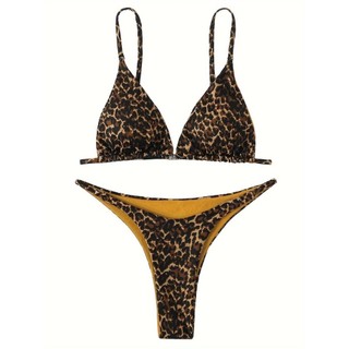 Đồ bơi nữ Tam giác da báo cổ chữ V hai mảnh Bikini Đồ bơi