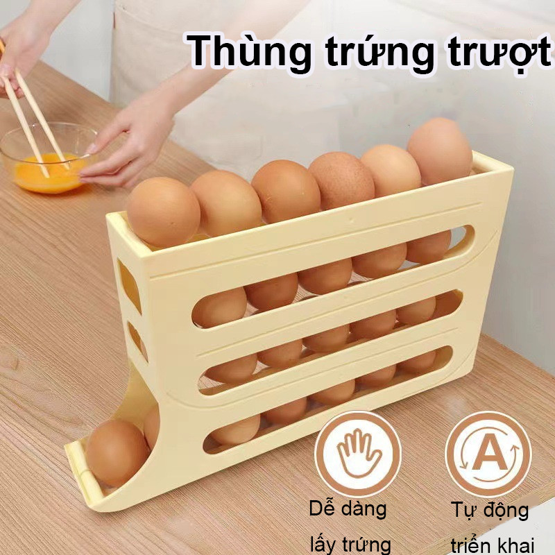 Bảo quản tủ lạnh，trượt Trứng Hộp Bảo Quản，hộp đựng trứng trượt，khay trứng tủ lạnh，Giá Đỡ Cán Tự Động Hộp Đựng Trứng