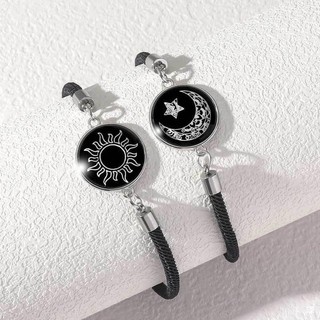 2 Chiếc Vòng Tay Người Yêu Mặt Trời & Mặt Trăng - Dây Tay Dệt Đá Quý Thời Gian - Phụ Kiện Trang Sức - Dây Đeo Tay Cặp Đôi Dạ Quang - Có Thể Điều Chỉnh, Thép Không Gỉ - Quà Tặng Ngày Lễ Tình Nhân