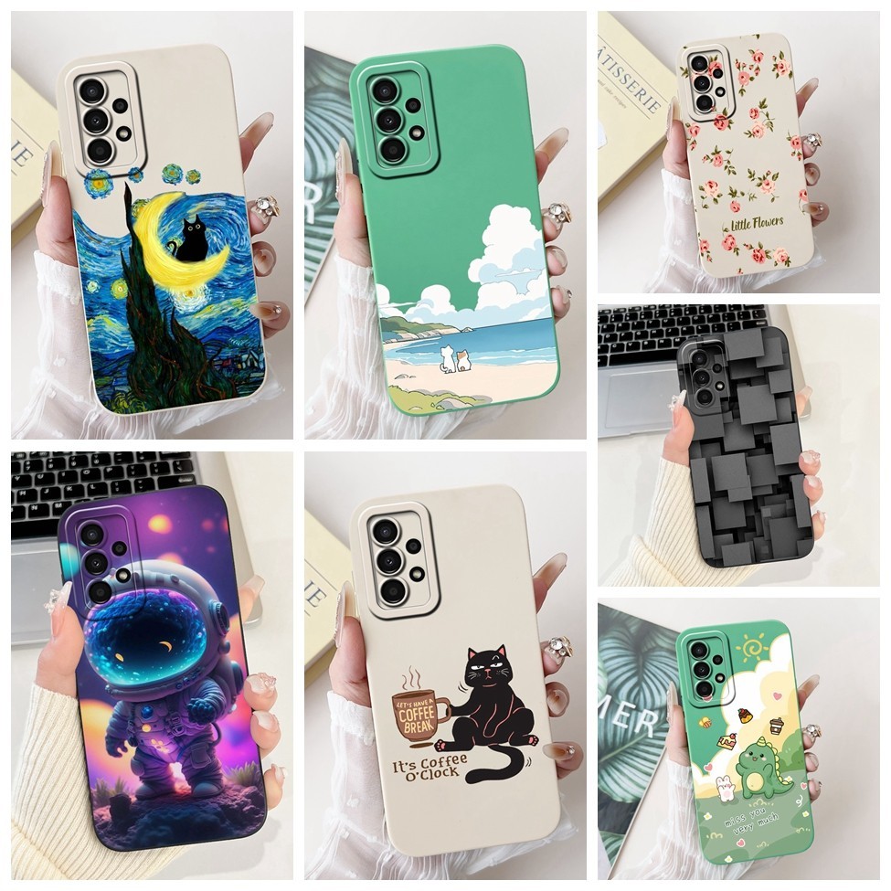 Dành Cho Samsung A32 4G Ốp Lưng Thẩm Mỹ Mèo Dễ Thương Sơn Cà Phê Silicon Chống Sốc Cho Samsung Galaxy A32 Vỏ A325F A325M