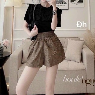 Quần short nữ dập nổi 3D xốp phồng hàng đẹp xinh xắn - Quần sooc xốp hoa phối nhiều kiểu áo năng động