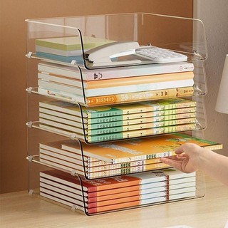 Khay đựng hồ sơ máy tính để bàn SEYAWSON, Hộp đựng giấy tài liệu A4 có thể xếp chồng lên nhau trong suốt, Kệ đựng giấy dung tích lớn di động Văn phòng tại nhà