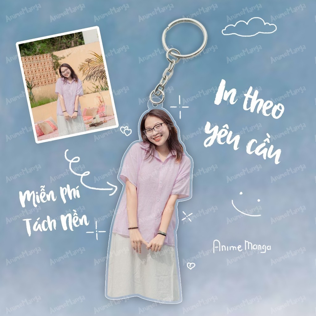 Móc Khoá Acrylic In Theo Yêu Cầu Siêu Rẻ cắt viền Dễ Thương Quà Tặng Treo Điện Thoại Lắc Đầu Gia Đình