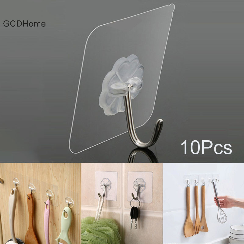 Gcdhome 10 Cái Móc Treo Tường Liền Mạch Trong Suốt Chống Thấm Nước HOT