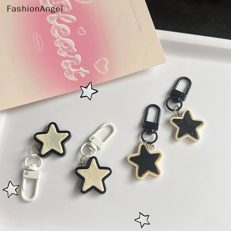 Fashionangel Dễ Thương Đơn Giản Đen Trắng Ngôi Sao Móc Khóa Y2k Vintage Pentagram Móc Khóa Túi Mặt Dây Chuyền Trang Trí Bé Gái Bé Trai Quà Tặng TH