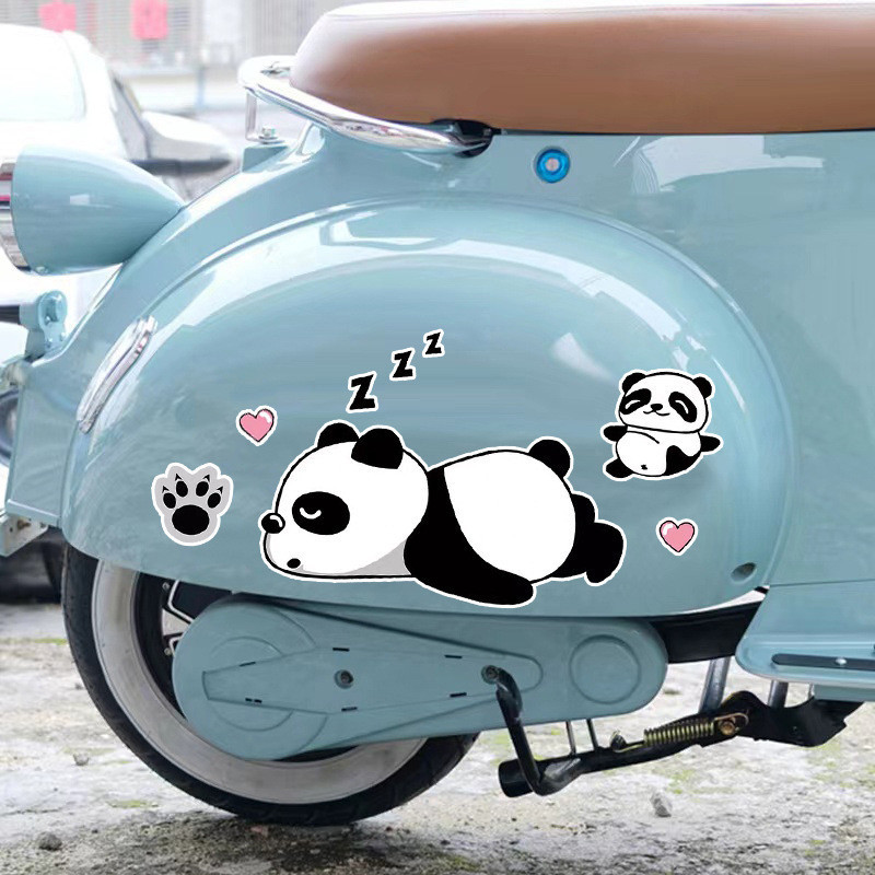 Gấu Trúc Dễ Thương Xe Máy Miếng Dán Hoạt Hình Miếng Dán Trang Trí Xe Hơi Miếng Dán Che Vết Xước Miếng Dán Chống Thấm Nước