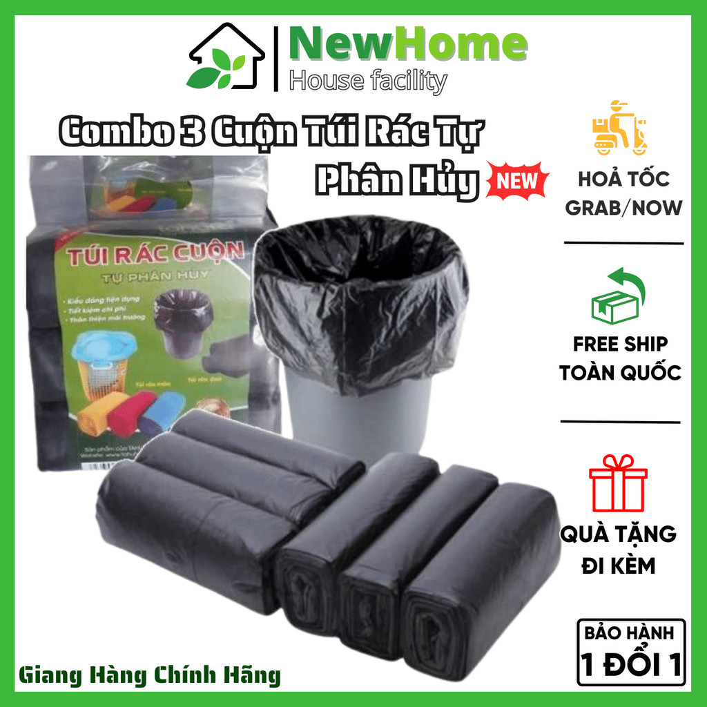 Combo 3 Cuộn Túi Rác Tự Phân Hủy - Bao Rác Đen Size Trung Loại Tốt ...